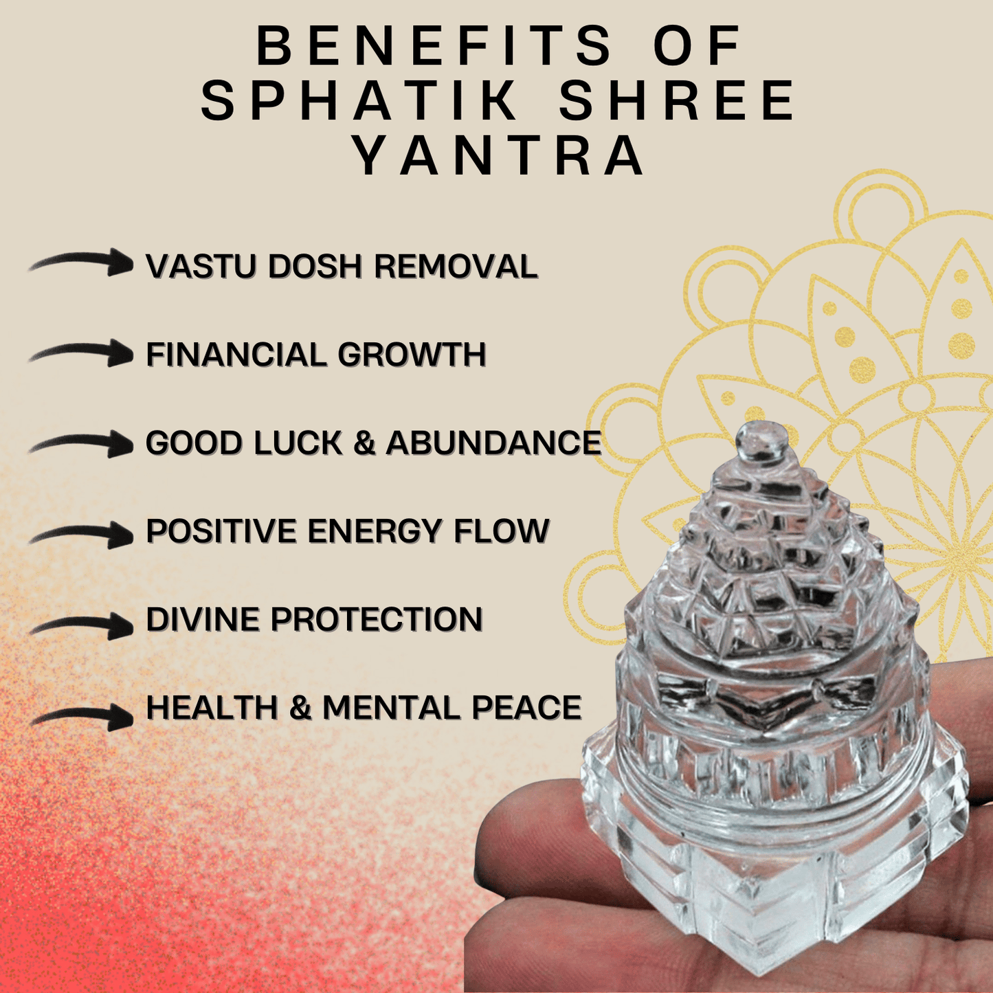 Sphatik Crystal Shree Yantra (Mahalakshmi Yantra for Wealth, Health and Prosperity)
